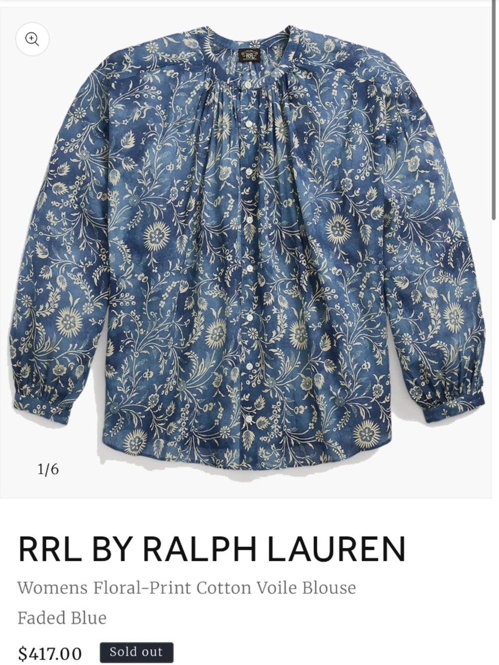 RRL by Ralph Lauren floral print blouse , NWT , 5